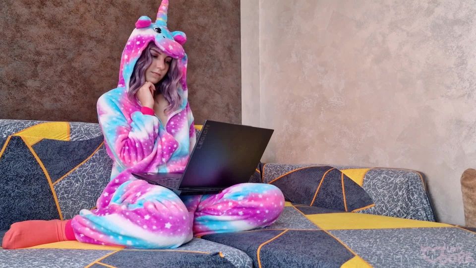 Lina Moore - Girl in kigurumi watching Furry porn - Lina Moore