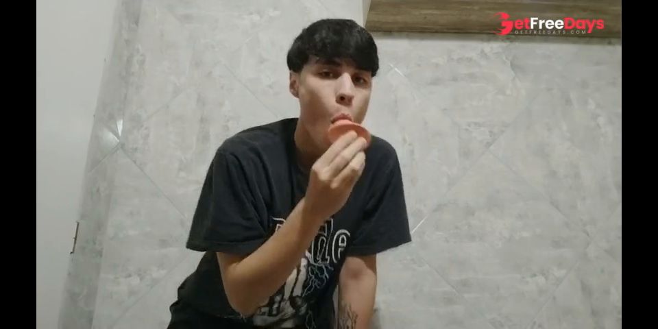 I suck a penis-shaped butt plug with my own milk