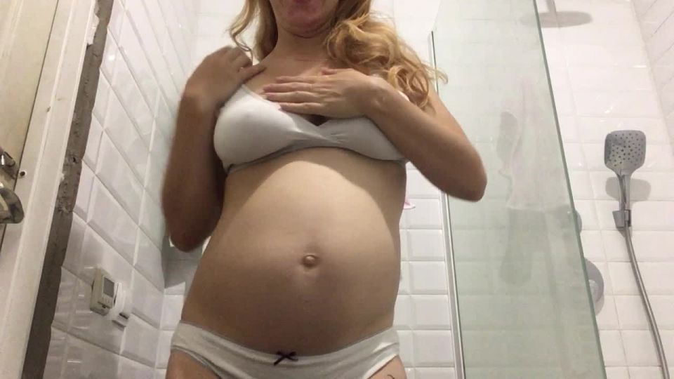 PregnantMiodelka White lingerie -Stripping pregnant - Redhead