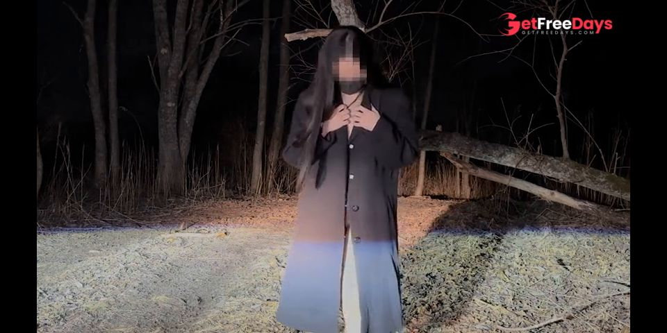A perverted girlfriend gets excited when she is seen masturbating outside with a toy attached