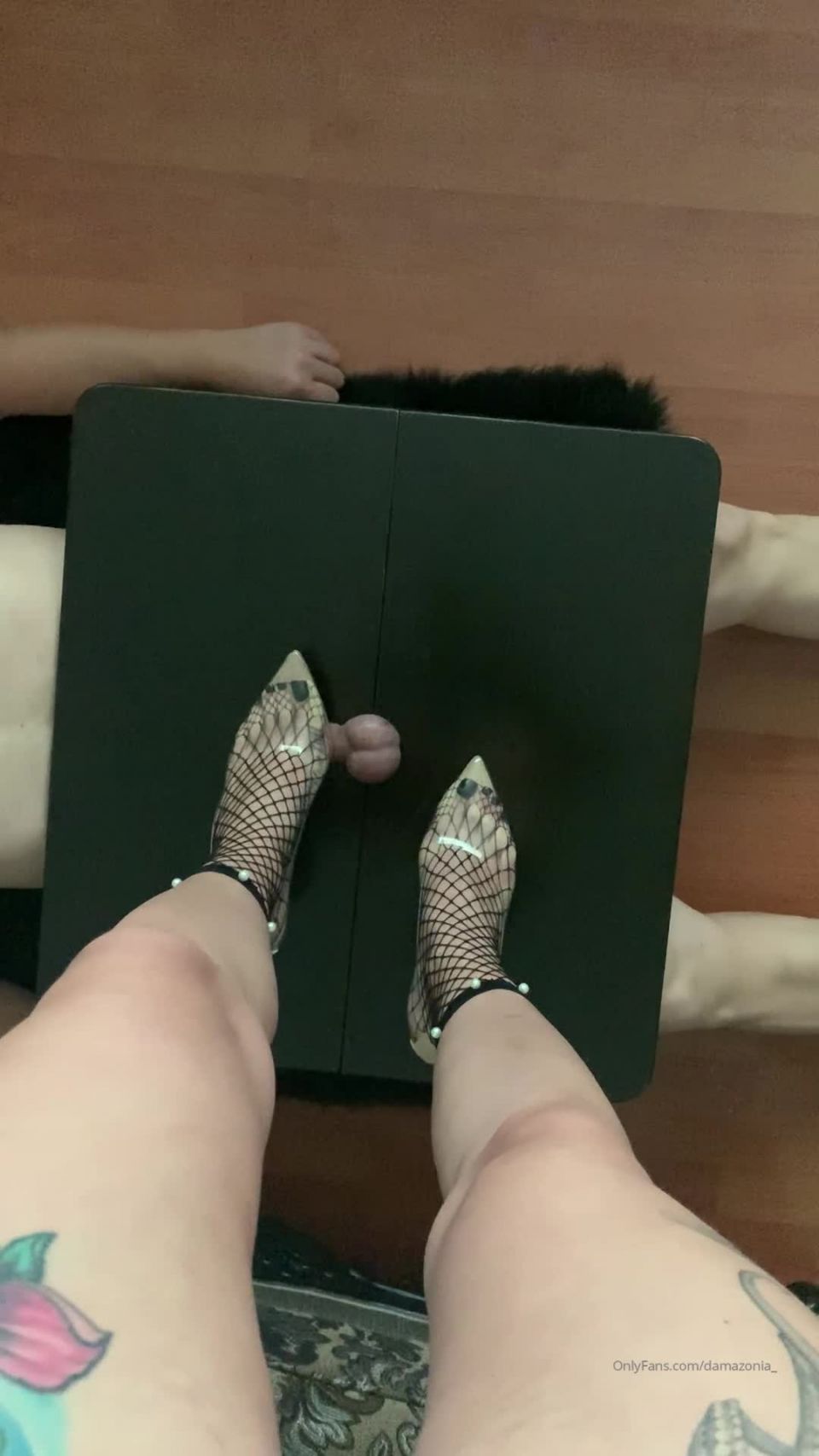 damazonia  My beautiful feet in transparent shoes crushing some balls….. and I m loving it tramplin on femdom porn old femdom