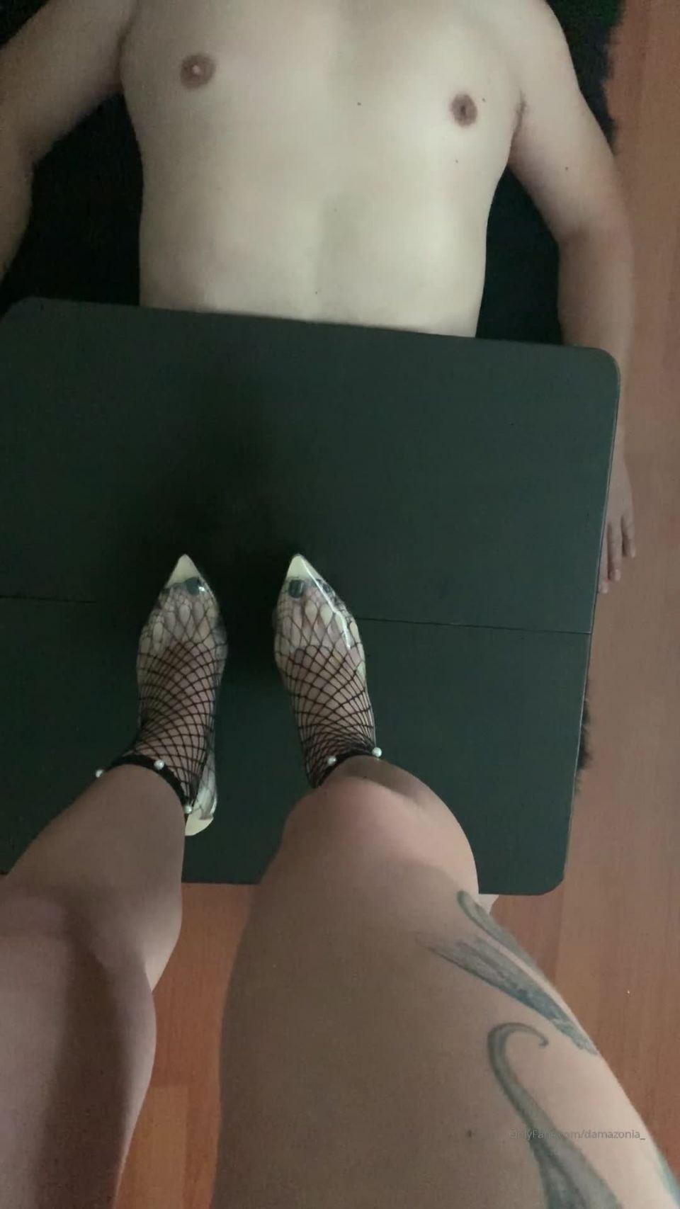 damazonia  My beautiful feet in transparent shoes crushing some balls….. and I m loving it tramplin on femdom porn old femdom