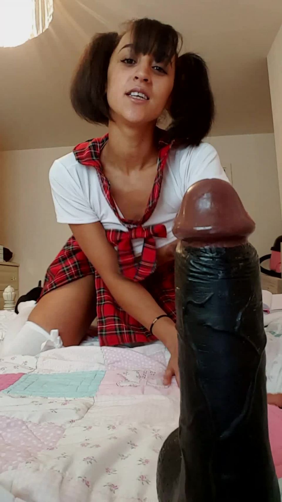 EllaDearest Sucking black dildo in School uniform - Deepthroat