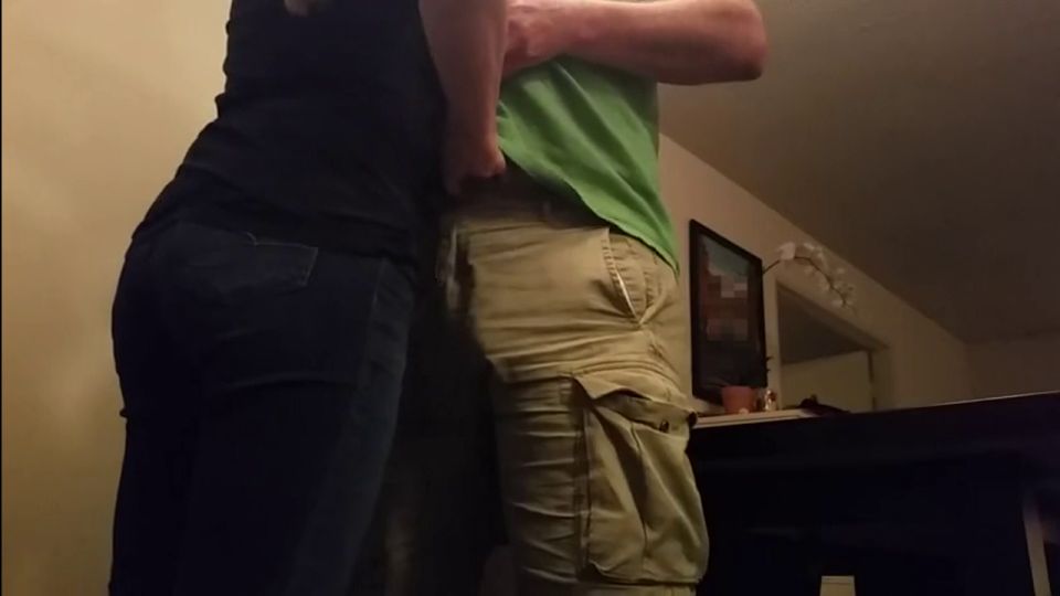 Wife milking and fingering asshole of her husband.