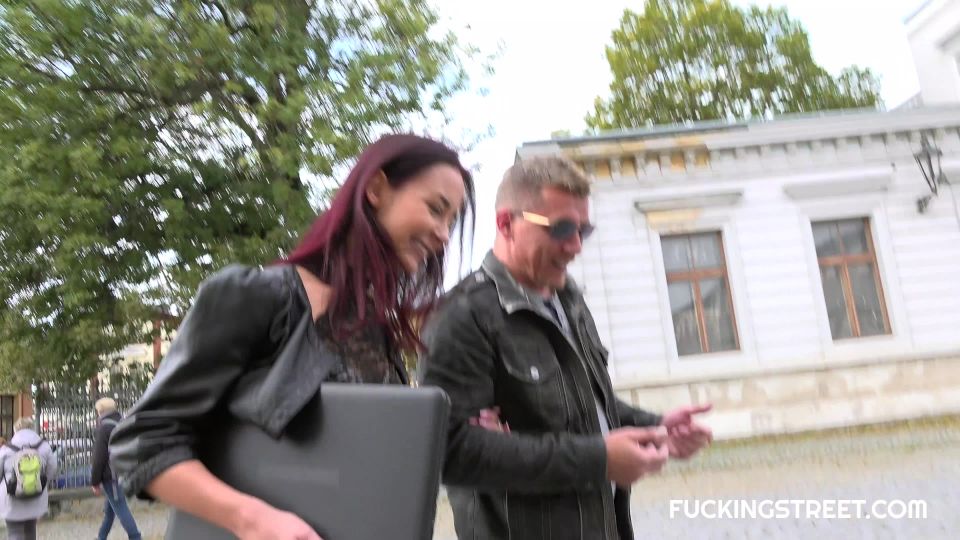 Eager brunette offered cash by stranger