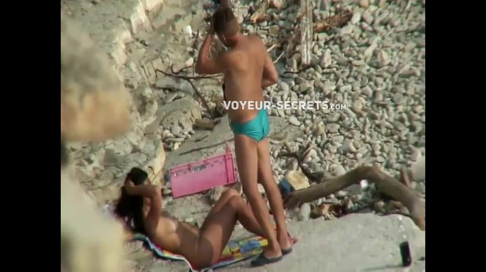 Older guy on a beach with a mistress voyeur 