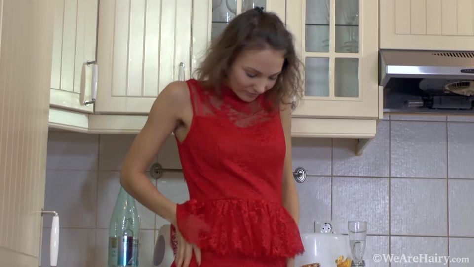 Simona strips naked in the kitchen and shows off Hairy
