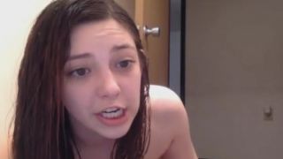 Nice girl playing and teasing after shower on webcam