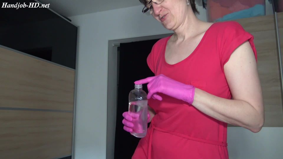 online porn clip 10 Handjob with Pink Gloves – German Hot Milf, rubber fetish on handjob porn 