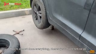 Girl in Fur Coat Thanks Guy for Helping with Broken Car and Lets Him Cum on Face