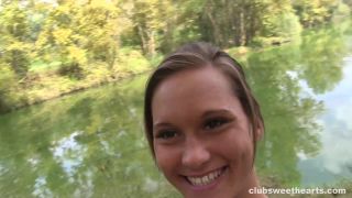 Horny babe making a sex tape outdoors Teen!