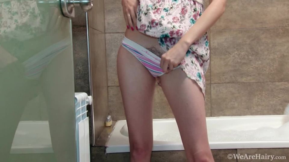 Young girl hairy pussy masturbation, bathroom
