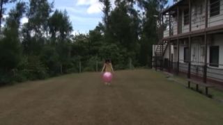 Himegoto beautiful Asian teen playing with large pink  ball