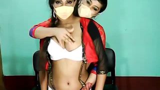 Two Masked Indian lesbian Girls Teasing on Webcam