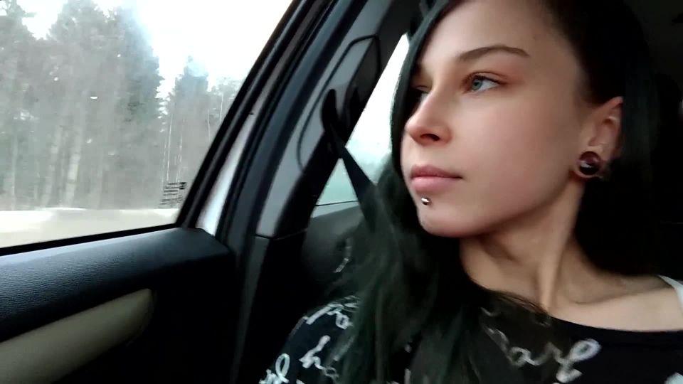 Highway Head - - Horny Cocksucker gives Blowjob in Car while Driving amateur Laruna Mave