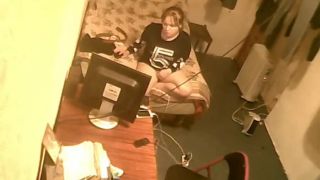 Horny blonde girl masturbating with dildo in front of comp. hidden cam