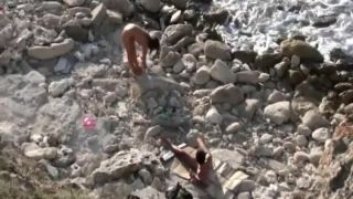 Wild fingering and a fuck on the beach Nudism!