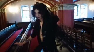 Gothic naughty slut self fisting in a church