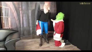 [hotspanker.com] Grinch gets spanked and humiliation by two mean arrogant women in Hunter Boots (Mobile)