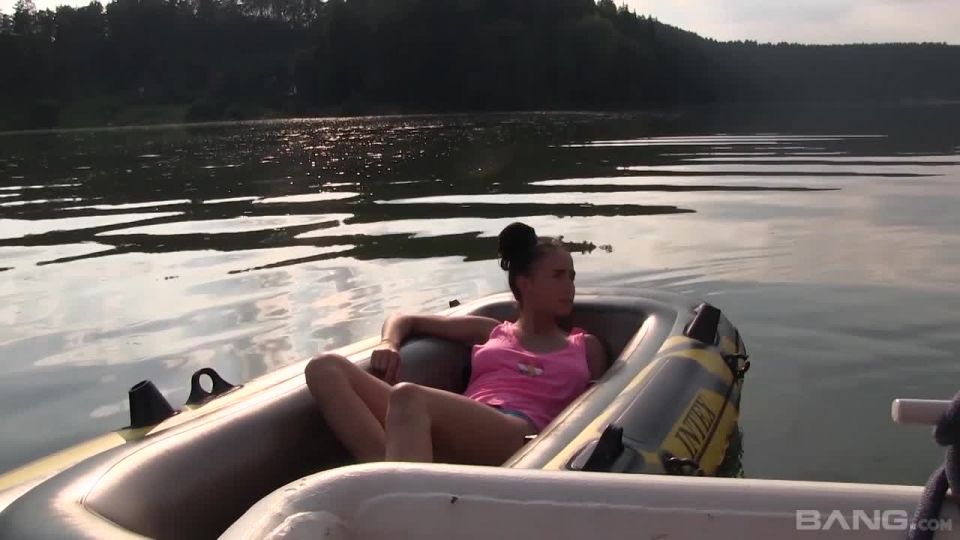 Brunette Teen Flicks Her Bean In Float Tube Out On The Lake