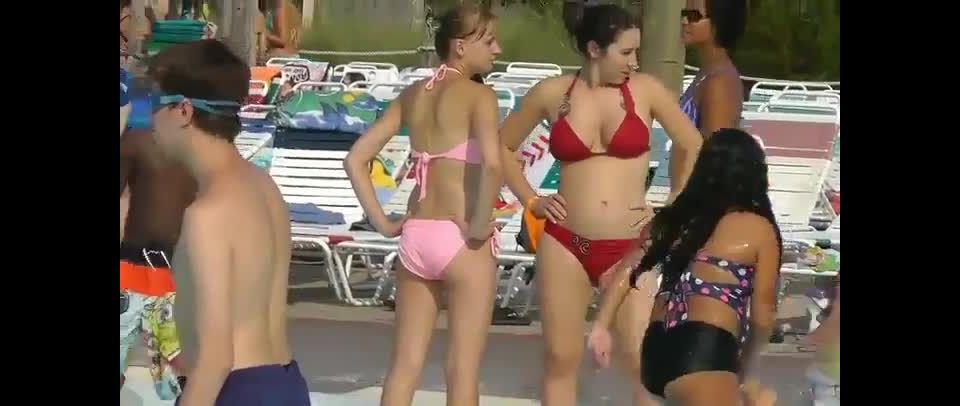 Sweet teenage pool girls get voyeured public 