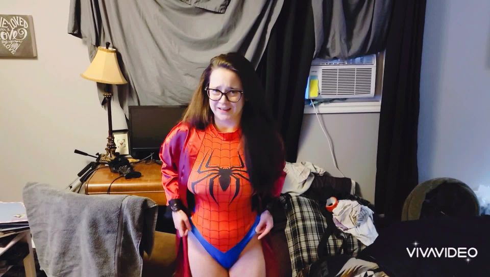 Spider-Woman gets CAUGHT in cum facial cosplay CaityFoxx