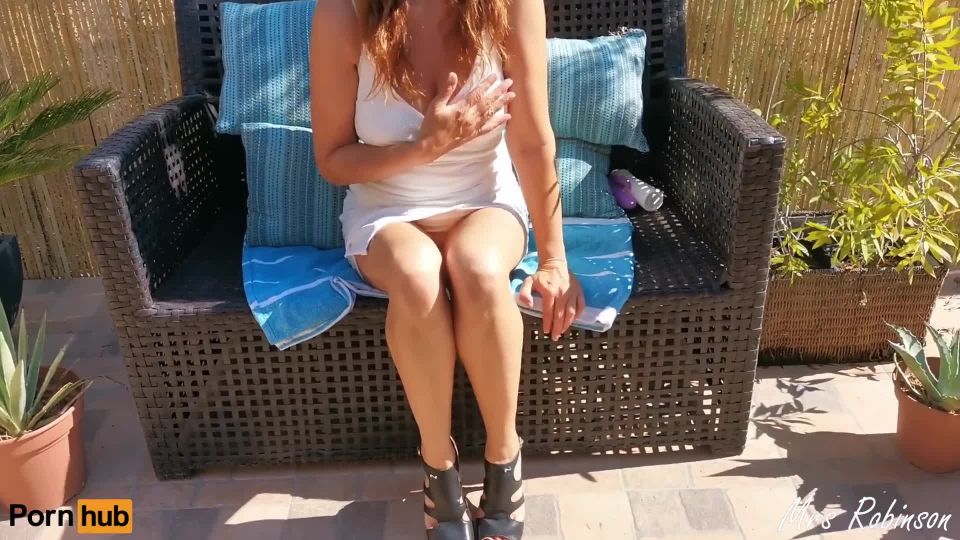 Mrs RobinsonMilf with Big Juicy Tits spreads her Sexy Legs and Cums in the garden