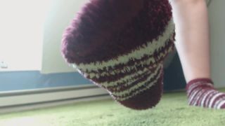 xxx clip 6 foot fetish rule 34 Fluffy Red Striped Socks, femdom on feet porn