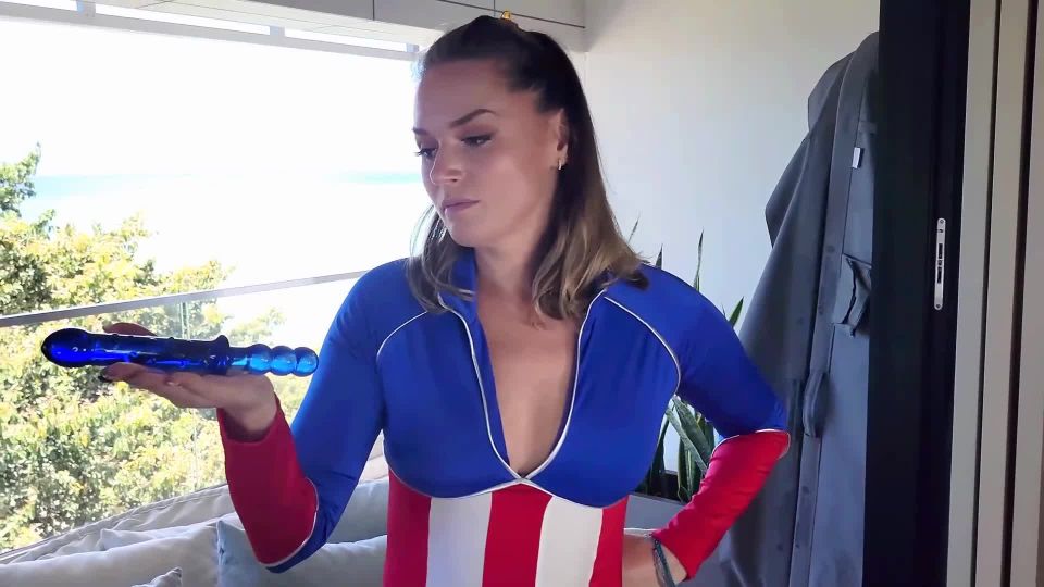 Tori Black - Superheroine Tori fucks her ass with a dildo.