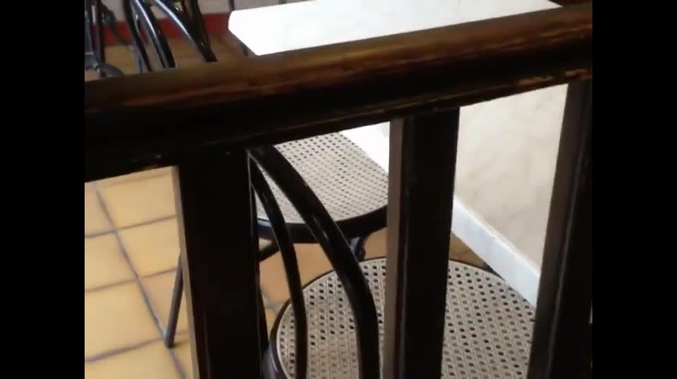 Cute girl's thong is out at a coffee  place