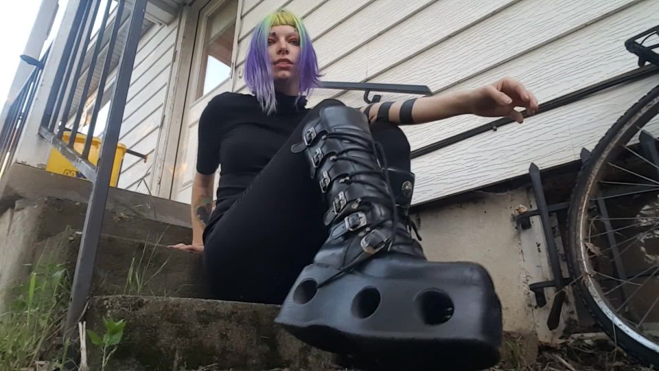 online adult video 29 Cyberpunk goth girl boot worship and spitty soles on femdom porn boy feet fetish