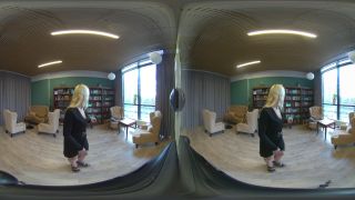 VR 3D 4K  BLONDE SEXY MODEL  LIBRARY TEASE WITH NATURAL BOOBS