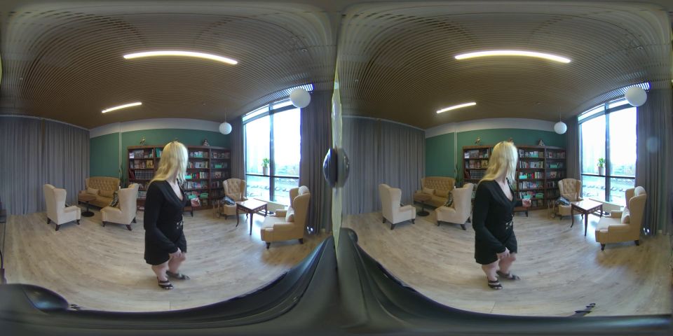 VR 3D 4K  BLONDE SEXY MODEL  LIBRARY TEASE WITH NATURAL BOOBS