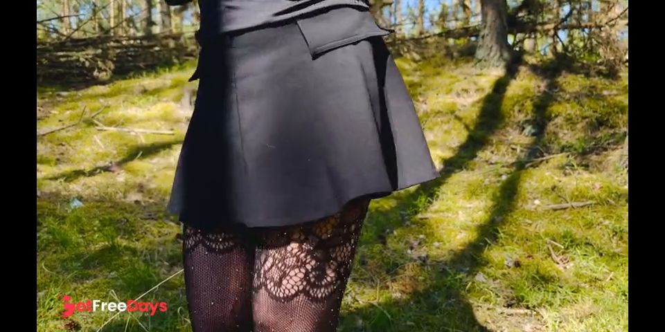 Fucked a squirting blonde in the forest and cummed on her huge tits