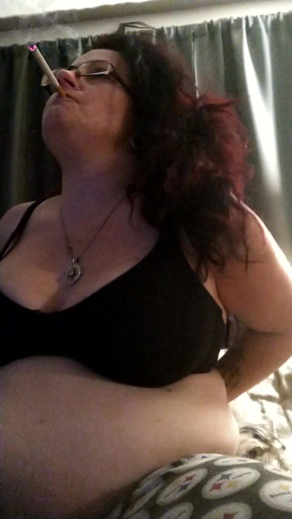M@nyV1ds - Goddess Cherry Nicks - Fat Slut smoking while shaking tittes