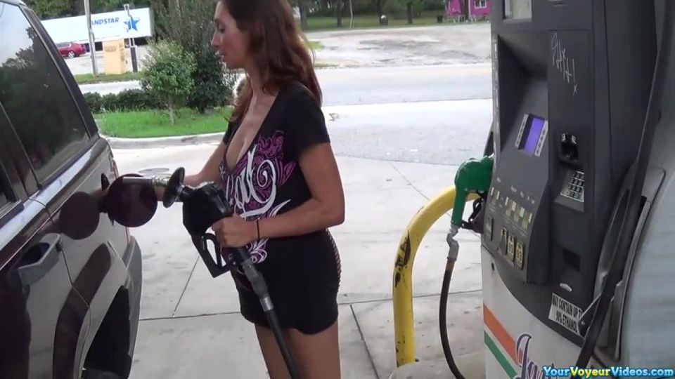 Pregnant wife gas station flashing