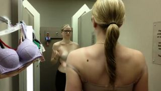 Cute horny amateur blonde glasses girl fingering pussy till orgasm in the fitting room
