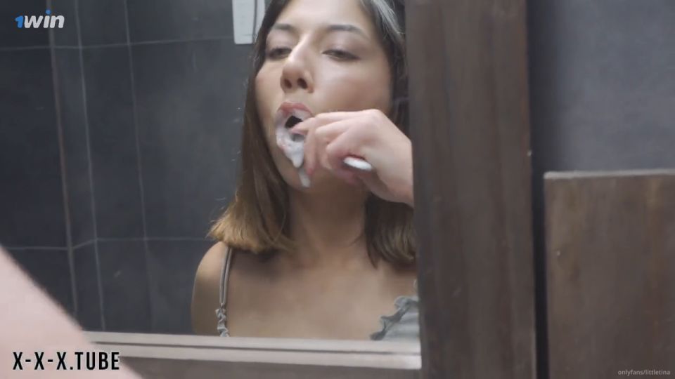 Amateur porn  Little Tina  Brushes Her Teeth And Ass With His Big Cock