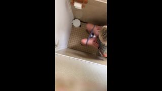 blonde glasses girl in the toilet. hidden cam