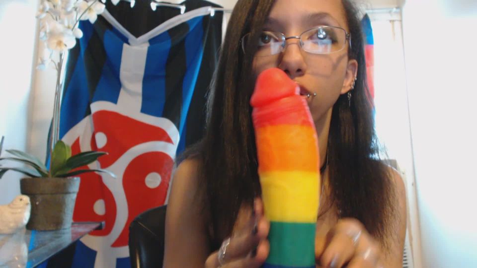 online adult video 2 Miss Alice the Goth – POV Rainbow Bbc Dildo Blow Job, slim fetish on fetish porn 