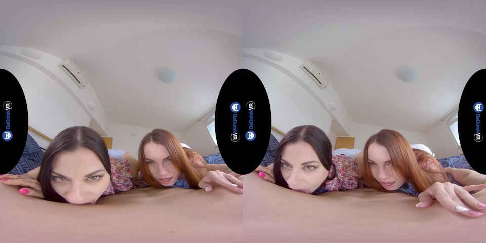 online clip 20 sister blowjob webcam virtual reality | Trespassers Threesome – Billie Star, Charlie Red (Oculus Go) 1920p | fake tits