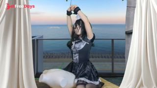 HENTAI Aibu. Veranda. Maid. Masturbation while being restrained.