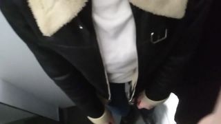 Eleo and Mish in 012 Public Changing Room Risky Blowjob, Cumshot on Black Shirt on public 