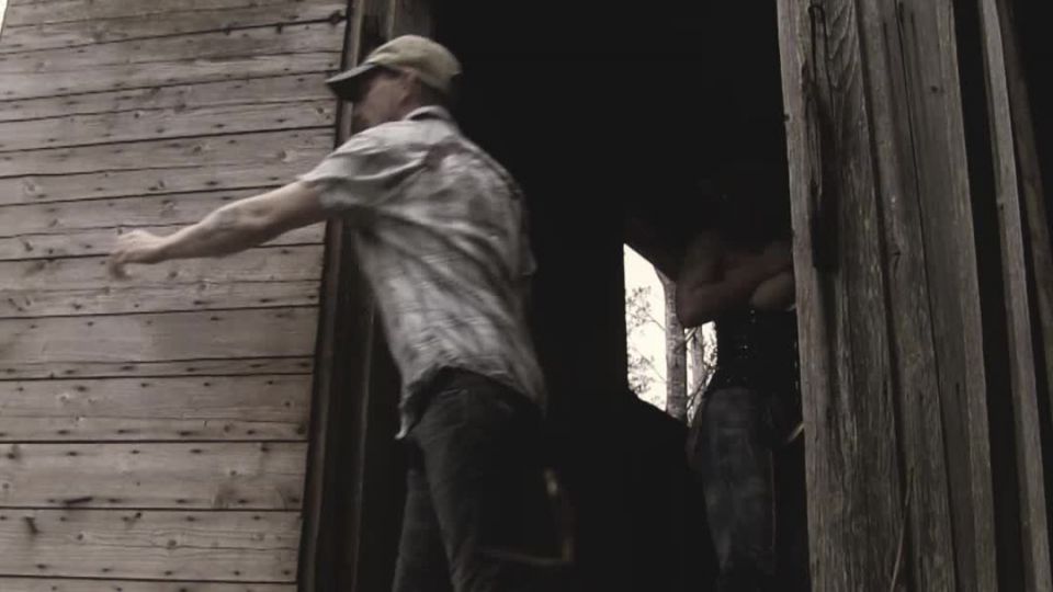 Fucks ass of her friend in dirty barn.