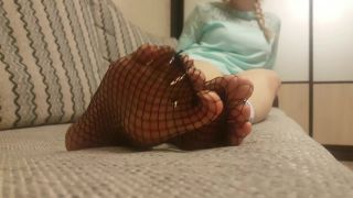 gay fetish femdom porn | Nylon socks – Rina Foxxy – fishnet nylon feet | fishnet sock