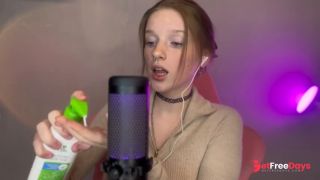Asmr Vulgar Girl with Freckles Plays with a Condom in Her Mouth Wet Sound br...