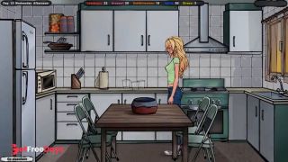 cute student girl kissing apartment owner in kitchen