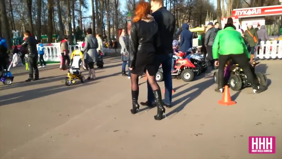 White bitch in short skirt on high heels caught on hidden cra with boy ...