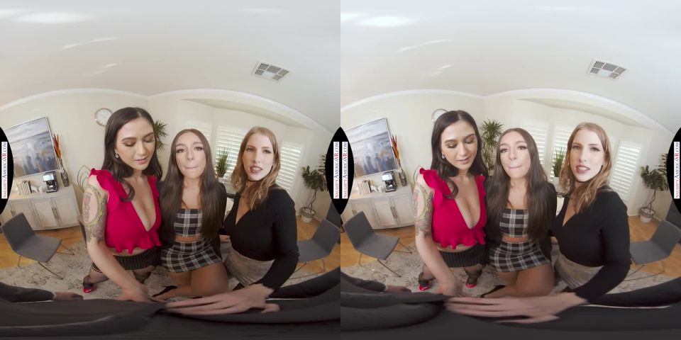 Naughty America VR with April Olsen, Jasmine Wilde & Octavia Red in Badass boss, April Olsen, makes the new guy take care of her and her two favorite employees, Jasmine Wilde and Octavia Red, in a very naughty way - VR *