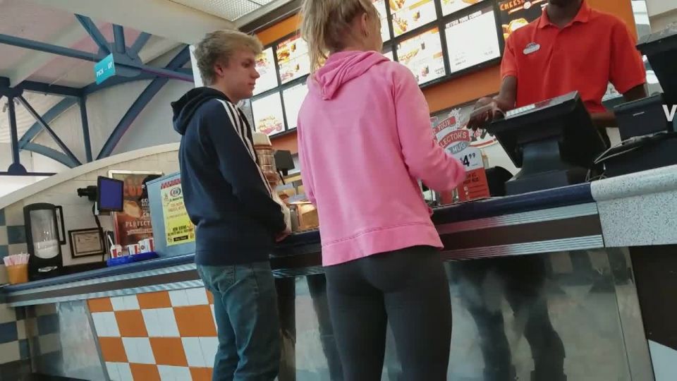 Sexy teen girl orders burgers Voyeur